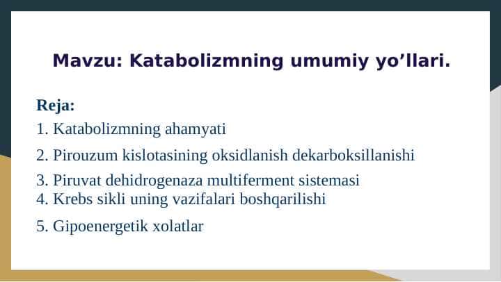 Katabolizmning umumiy yo’llari