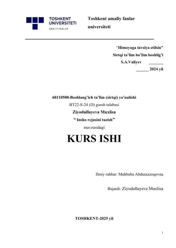 Insho rejasini tuzish.