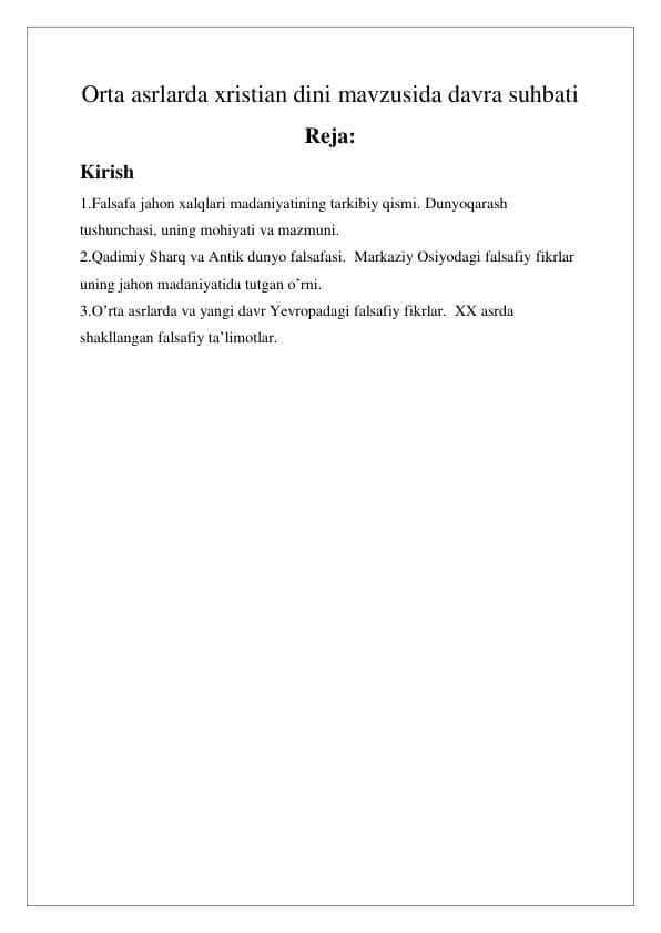 Orta asrlarda xristian dini mavzusida davra suhbati 24