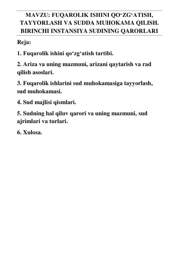 FUQAROLIK ISHINI QO‘ZG‘ATISH,