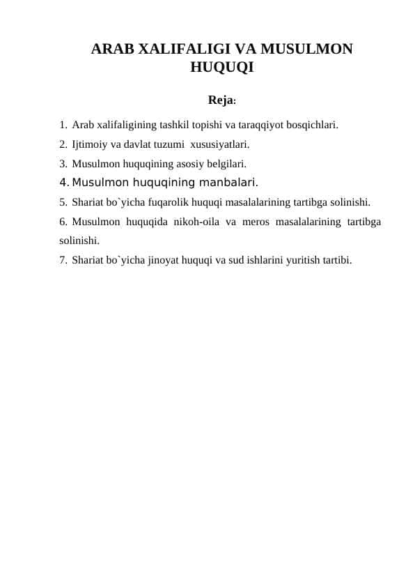 ARAB XALIFALIGI VA MUSULMON HUQUQI
