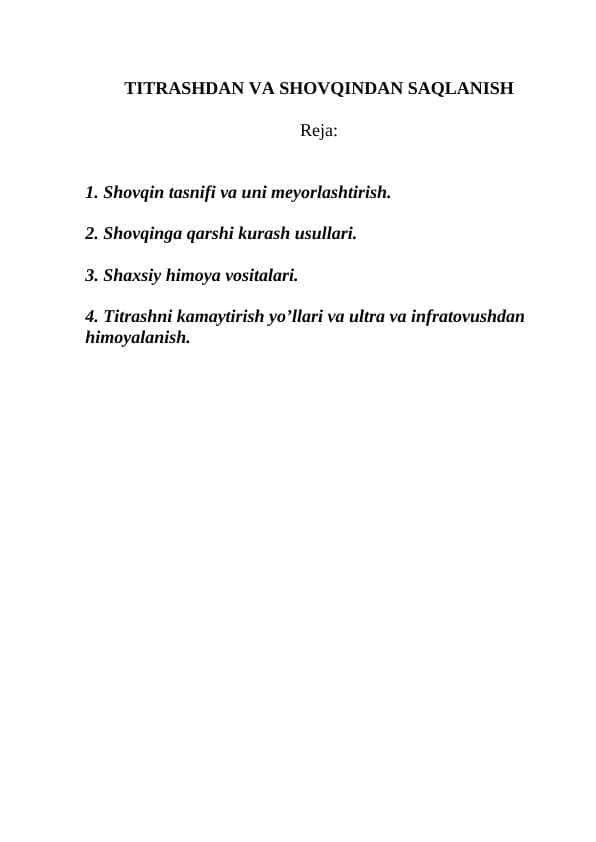 TITRASHDAN VA SHOVQINDAN SAQLANISH