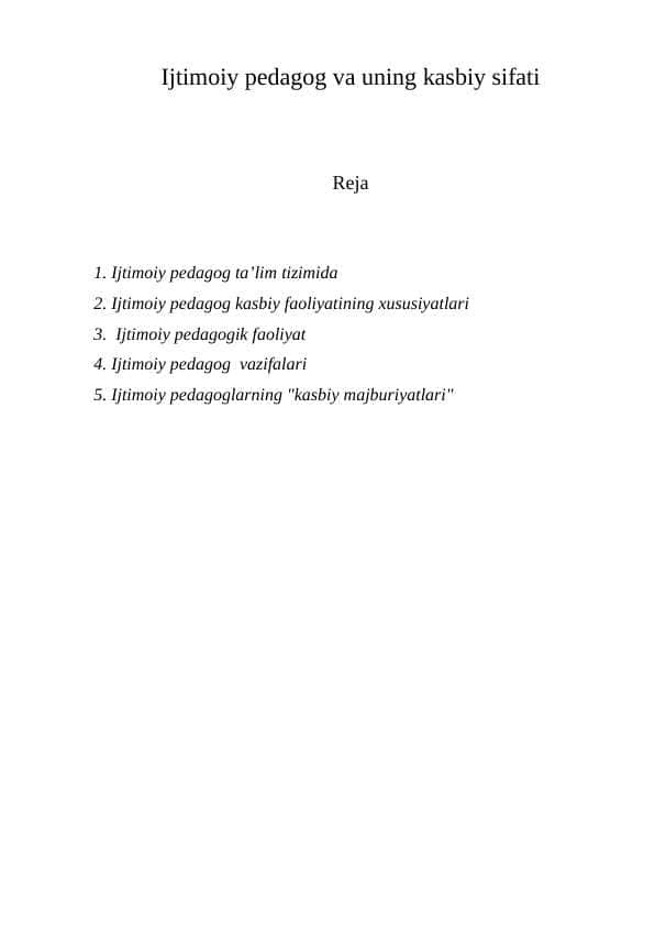 Ijtimoiy pedagog va uning kasbiy faoliyatlari