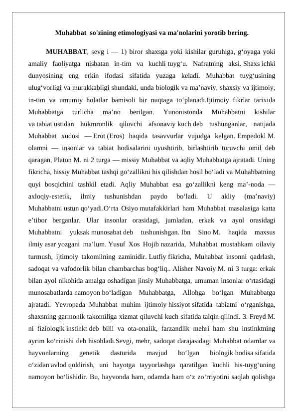 Muhabbat so'zining etimologiyasi va ma'nolari