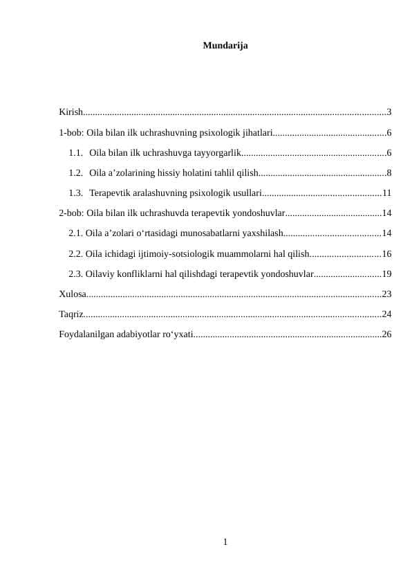 Oila bilan ilk uchrashuvning terapevtik masalalari