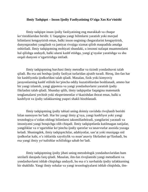 Ilmiy Tadqiqot – Inson Ijodiy Faoliyatining O‘ziga Xos Ko‘rinishi 3 ESSE