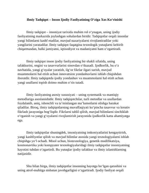 Ilmiy Tadqiqot – Inson Ijodiy Faoliyatining O‘ziga Xos Ko‘rinishi 4 ESSE