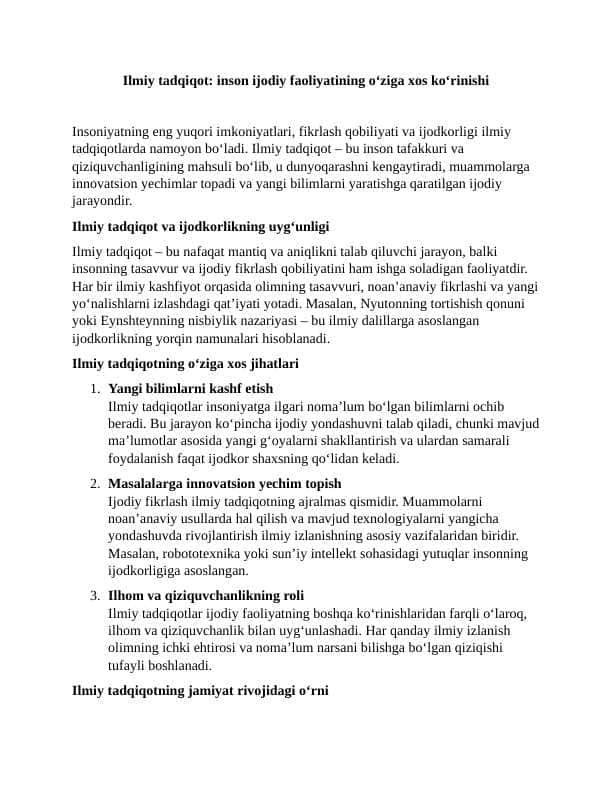 Ilmiy Tadqiqot – Inson Ijodiy Faoliyatining O‘ziga Xos Ko‘rinishi 6 ESSE