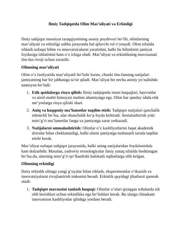Ilmiy Tadqiqotda Olim Mas’uliyati va Erkinligi 2 ESSE