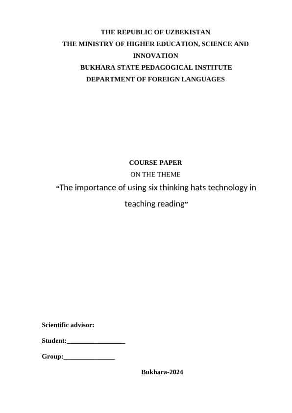 “The importance of using six thinking hats technology in teaching reading”