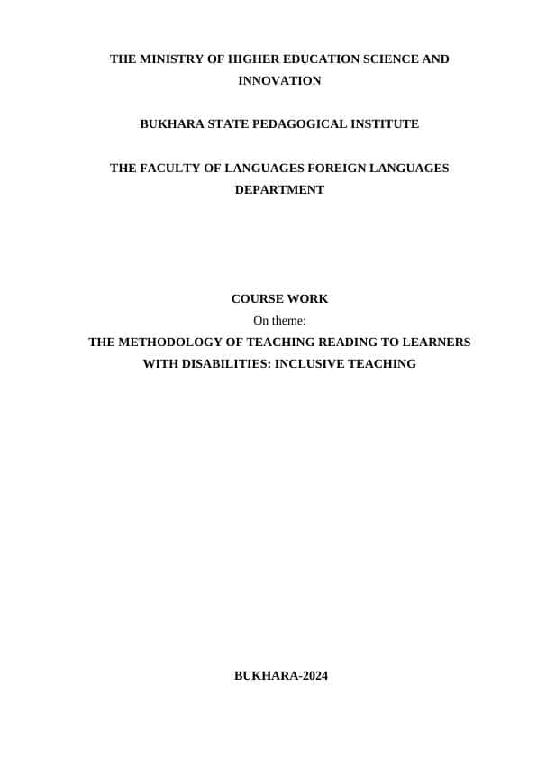 THE METHODOLOGY OF TEACHING READING TO LEARNERS WITH DISABILITIES: INCLUSIVE TEACHING