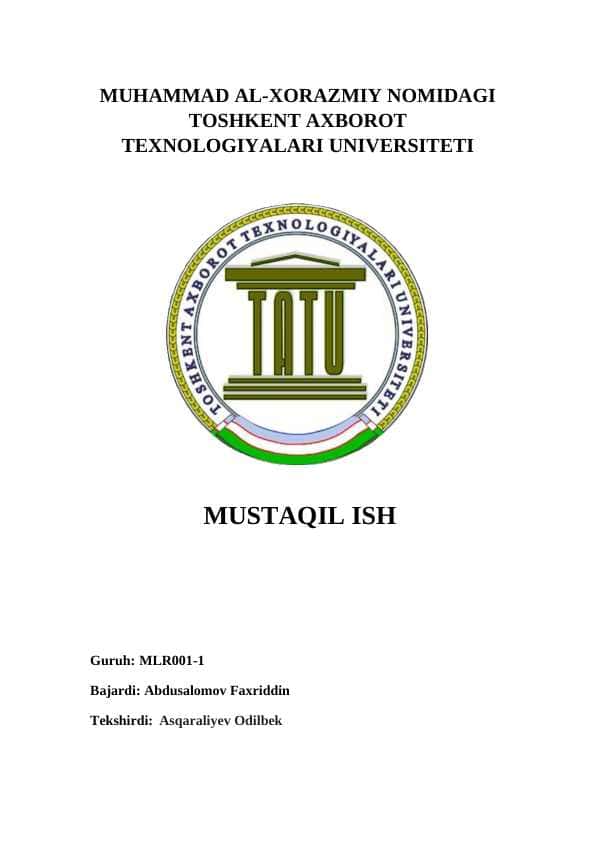 «Mashina o‘qitish turlari, o‘qituvchili va o‘qituvchisiz o‘qitish algoritmlari