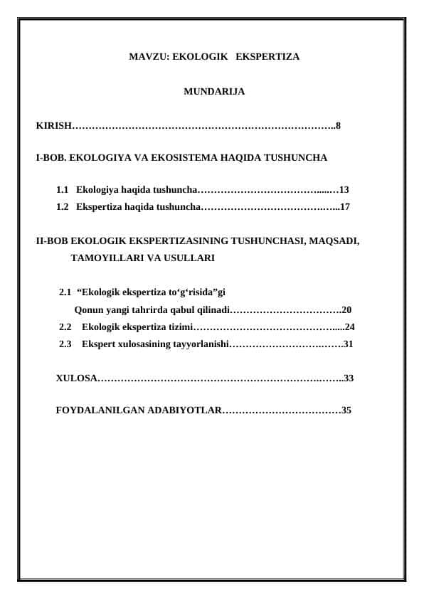 EKOLOGIK EKSPERTIZA kurs ishi