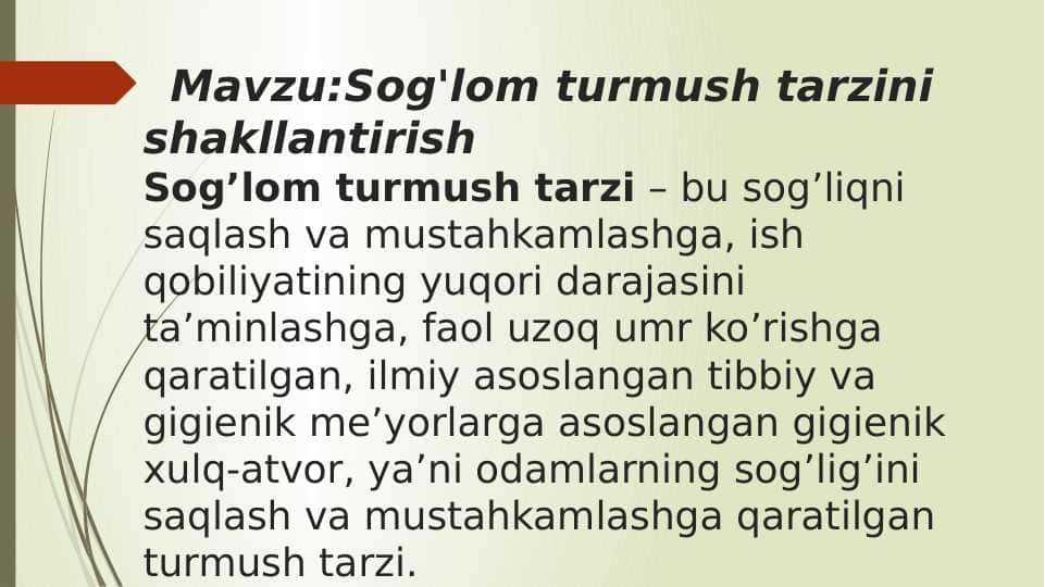 Sog'lom turmush tarzini shakllantirish