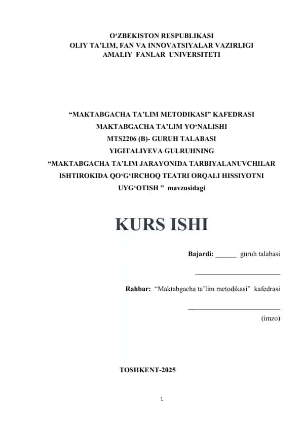 Qo'g'irchoq Teatri orqali hissiyotni uyg'otish va bolalarda ijodiy ko'nikmalarni rivojlantirish