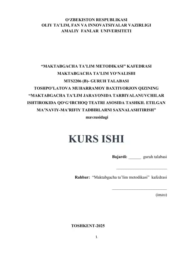 "MAKTABGACHA TA’LIM JARAYONIDA TARBIYALANUVCHILAR ISHTIROKIDA QO‘G‘IRCHOQ TEATRI ASOSIDA TASHKIL ETILGAN MA’NAVIY-MA’RIFIY TADBIRLARNI SAXNALASHTIRISH"