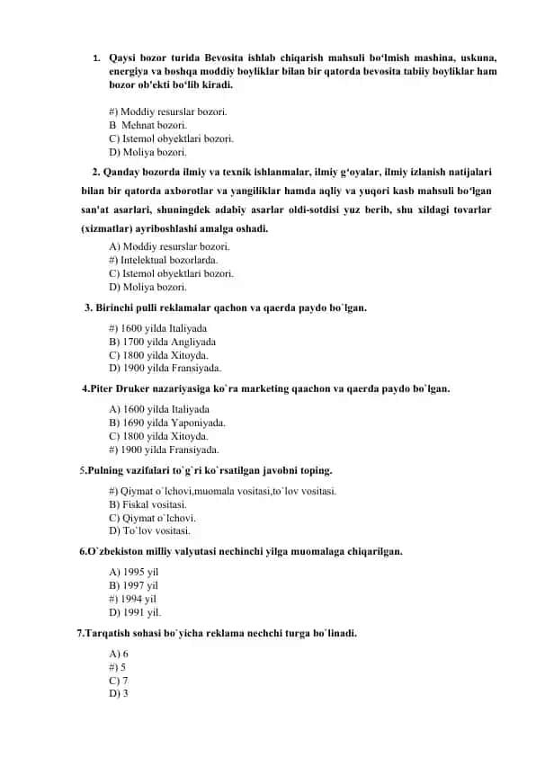 Sotib olish tamoyillari fani.200 test javoblari bn