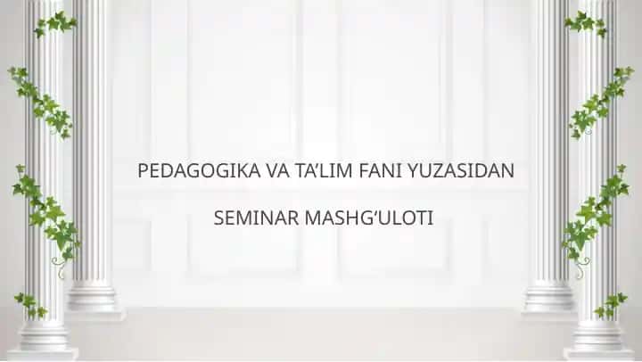 PEDAGOGIKA VA TA’LIM FANI YUZASIDAN SEMINAR MASHG‘ULOTI
