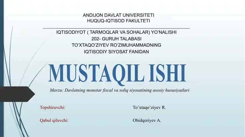 Davlatning fiskal, monetar va soliq siyosati