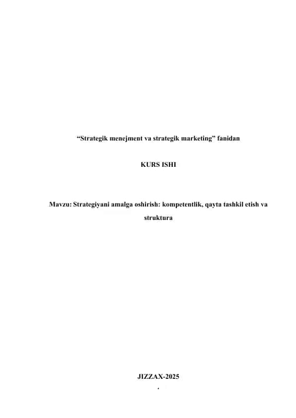 Strategik menejment va strategik marketing