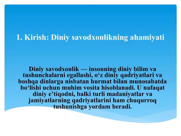 Diniy savodxonlikning ahamiyati