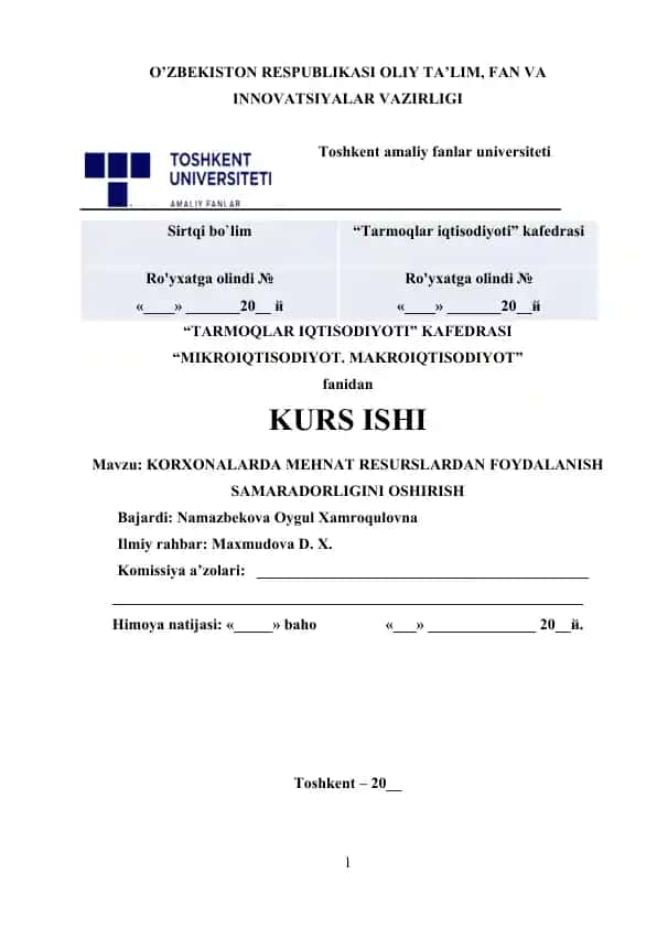 KORXONALARDA MEHNAT RESURSLARDAN FOYDALANISH SAMARADORLIGINI OSHIRISH.doc