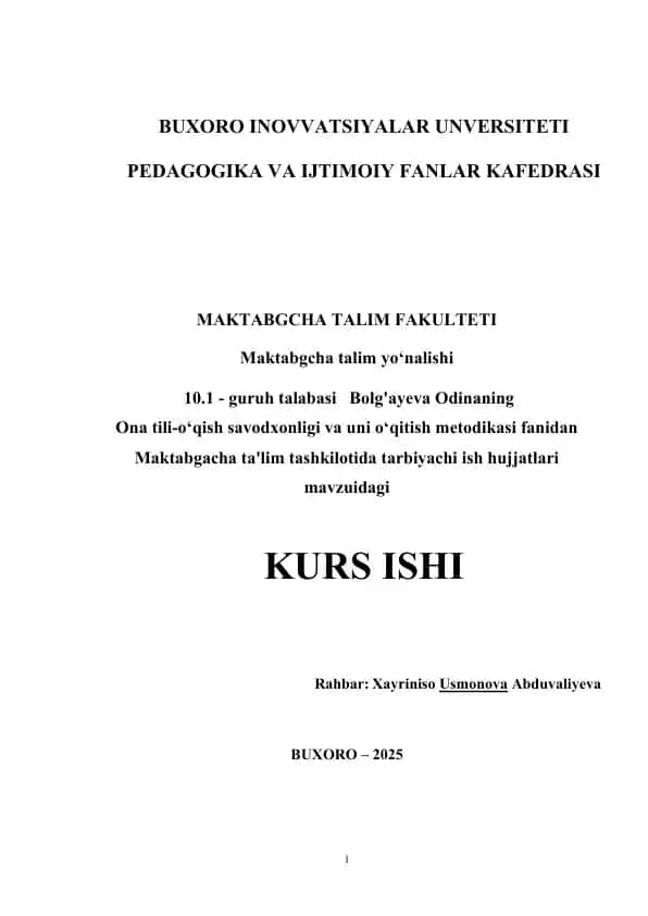 Maktabgacha ta'lim tashkilotida tarbiyachi ish hujjatlari