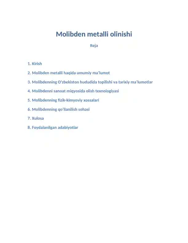 Molibden olinishi