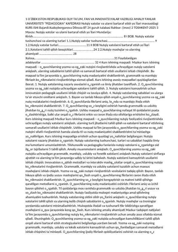 nutqiy xatolar va ularni bartaraf etish yo'li.