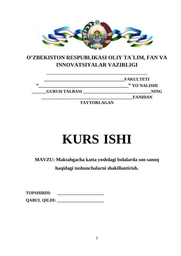 Maktabgacha katta yoshdagi bolalarda son sanoq haqidagi tushunchalarni shakillantirish.