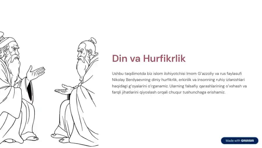 taqdimot prezentatsiya Din va hurfikrlik Ğazzoliy va Berdyaev fikrlari