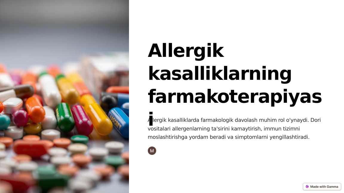 Allergik kasalliklarning farmakoterapiyasi