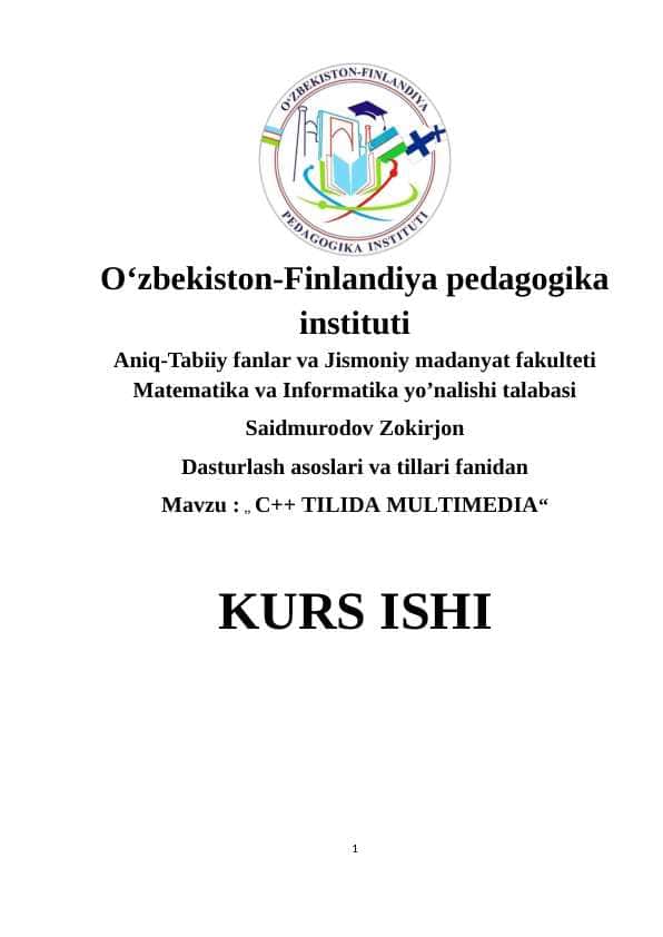 C++ TILIDA MULTIMEDIA kurs ishi
