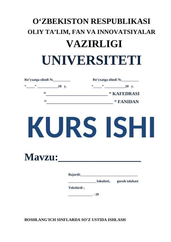 BOSHLANG'ICH SINFLARDA SO’Z USTIDA ISHLASH