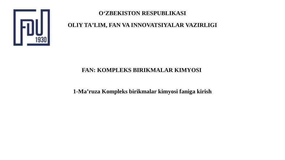 KOMPLEKS BIRIKMALAR KIMYOSI