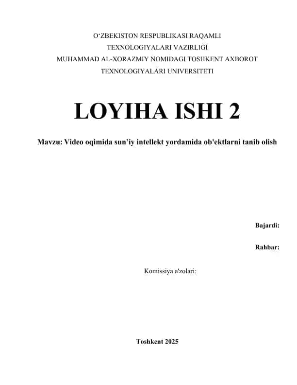 Video oqimida sun’iy intellekt yordamida ob'ektlarni tanib olish kurs ishi