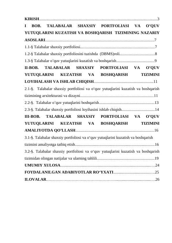 TALABALAR SHAXSIY PORTFOLIASI VA O’QUV YUTUQLARINI KUZATISH VA BOSHQARISH TIZIMINING NAZARIY ASOSLARI.