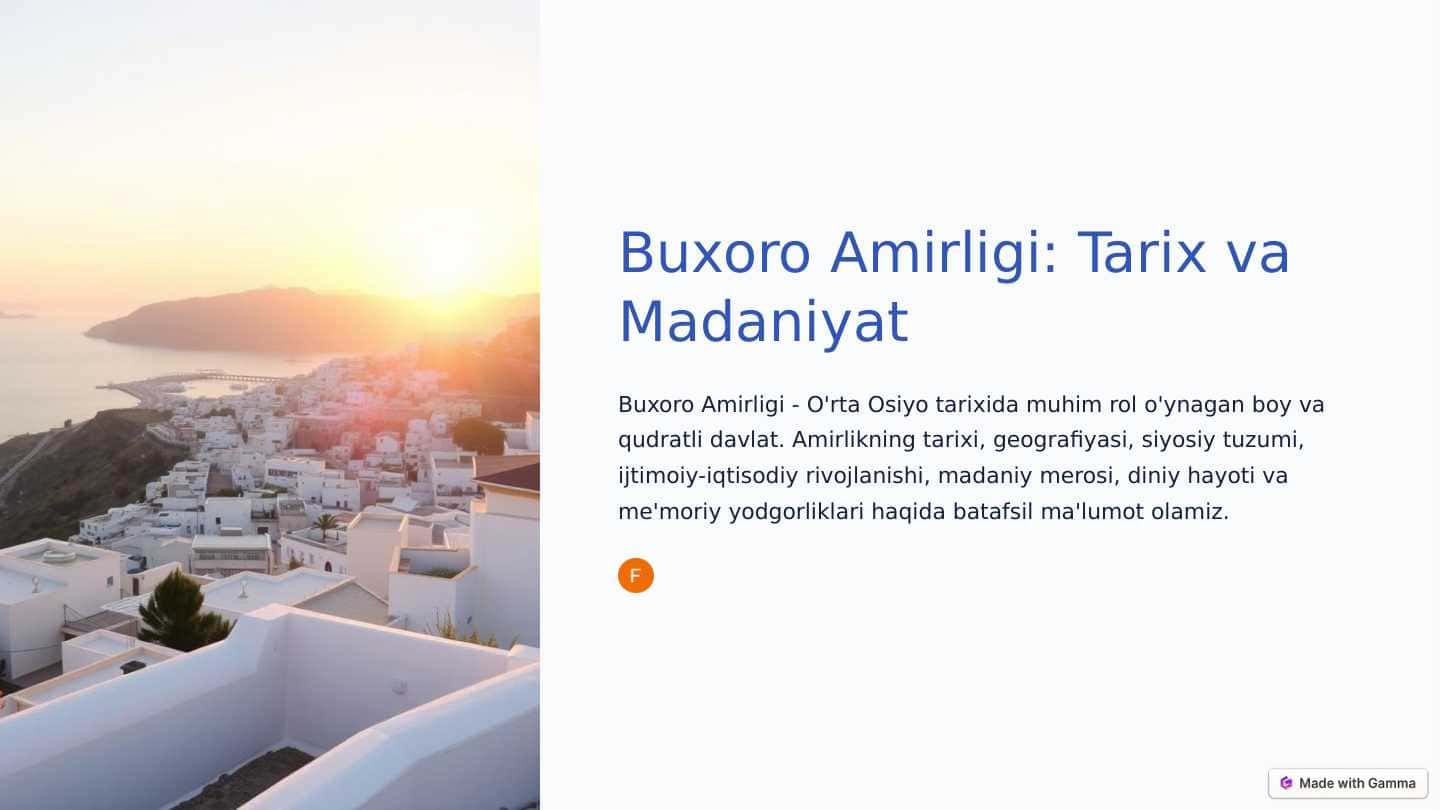 Buxoro Amirligi tarix va madaniyati.