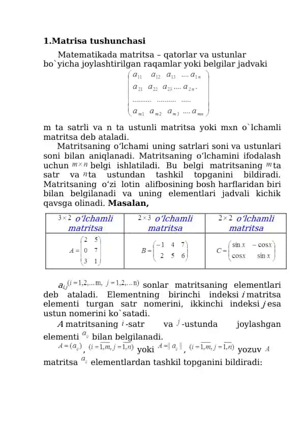 Matritsa ustida amallar