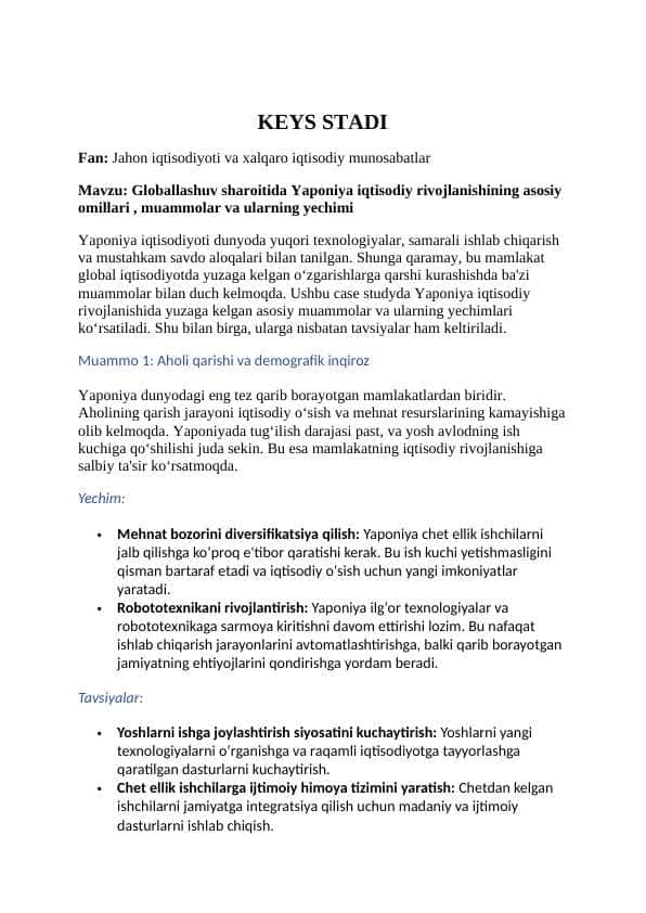 Keys stadi. Muommoli vaziyat. Yechim va tavfsiyalari bilan.