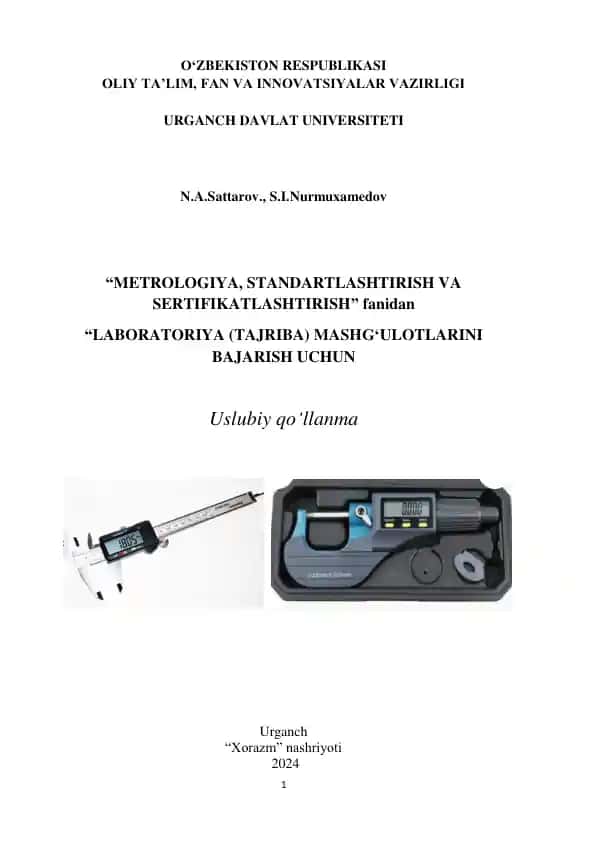 Metrologiya standartlashtirish va sertifikatlashtirish fanidan laboratoriya uslubiy qo'llanma