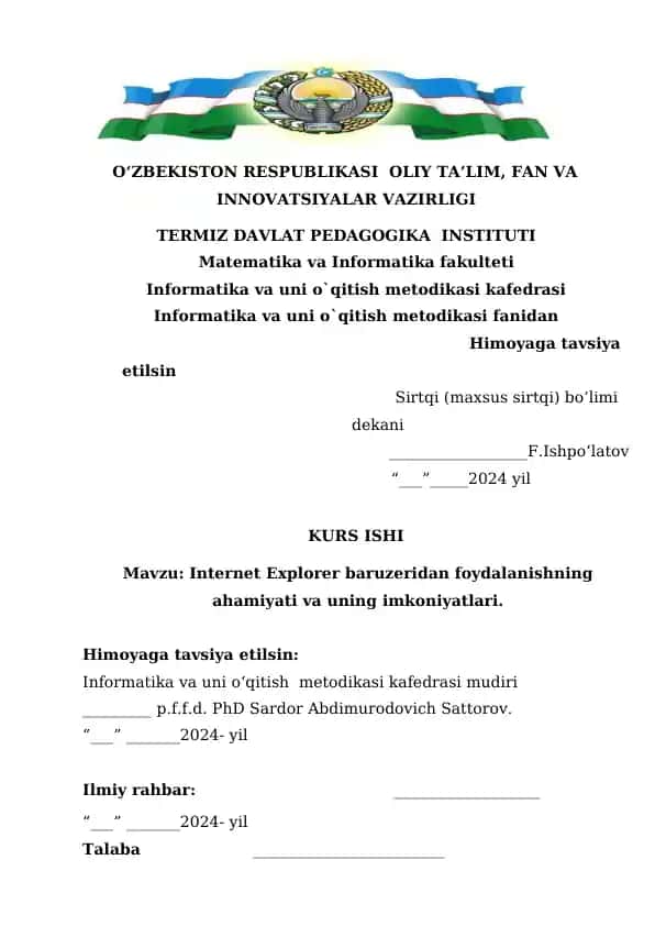 Internet Explorer baruzeridan foydalanishning ahamiyati va uning imkoniyatlari.