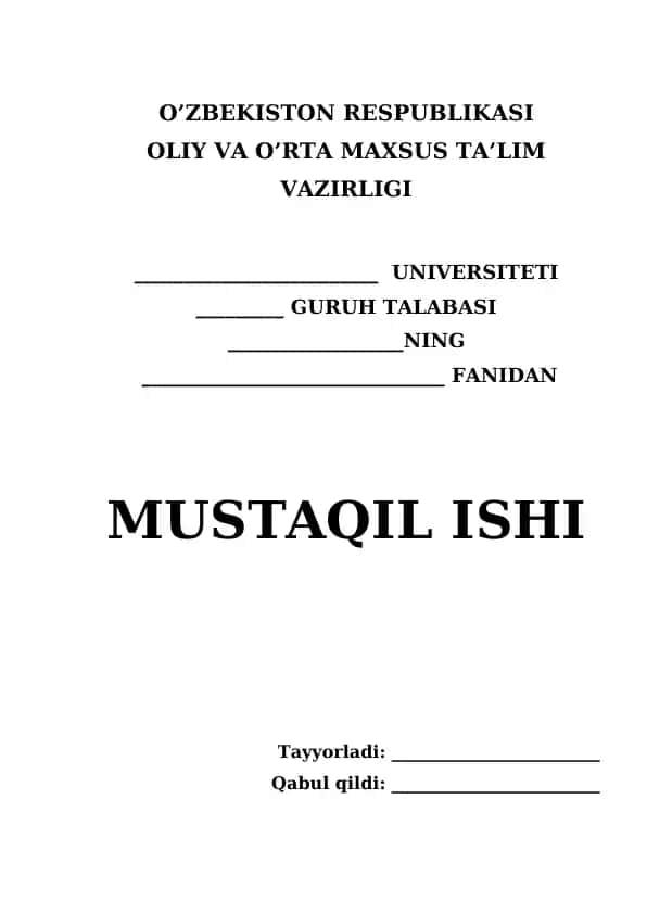 mustaqil ish yuzi
