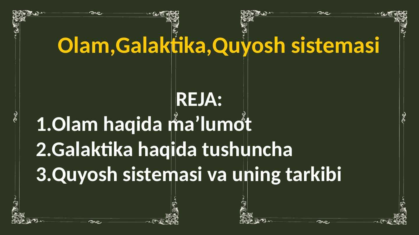 Olam,Galaktika,Quyosh sistemasi