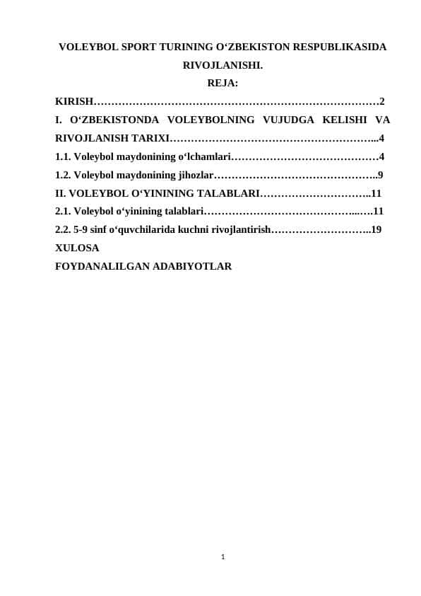 VOLEYBOL SPORT TURINING O‘ZBEKISTON RESPUBLIKASIDA RIVOJLANISHI.