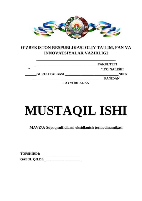 Suyuq sulfidlarni oksidlanish termodinamikasi