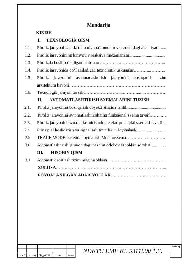 Piroliz jarayonini avtomatlashtirish