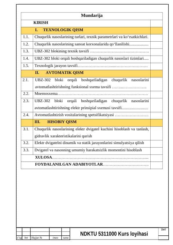UBZ-302 bloki orqali boshqariladigan chuqurlik nasoslarini avtomatlashtirish