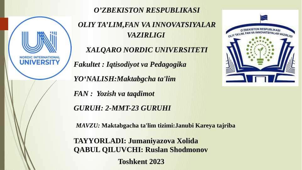 Maktabgacha ta'lim tizimi Janubi Kareya tajribasi