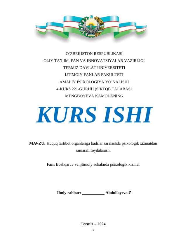 Huquq tartibot organlariga kadrlar saralashda psixologik xizmatdan samarali foydalanish.